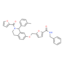 ChemSpider 2D Image | N-Benzyl-5-({[2-(2-furoyl)-1-(3-methylphenyl)-1,2,3,4-tetrahydro-7-isoquinolinyl]oxy}methyl)-2-furamide | C34H30N2O5