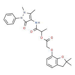 ChemSpider 2D Image | 1-[(1,5-Dimethyl-3-oxo-2-phenyl-2,3-dihydro-1H-pyrazol-4-yl)amino]-1-oxo-2-propanyl [(2,2-dimethyl-2,3-dihydro-1-benzofuran-7-yl)oxy]acetate | C26H29N3O6