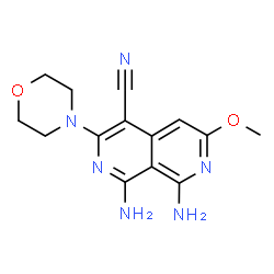 ChemSpider 2D Image | 1,8-diamino-6-methoxy-3-morpholin-4-yl-2,7-naphthyridine-4-carbonitrile | C14H16N6O2