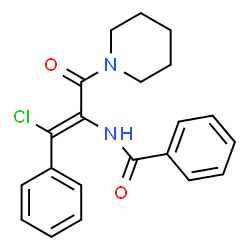ChemSpider 2D Image | N-[(1E)-1-Chloro-3-oxo-1-phenyl-3-(1-piperidinyl)-1-propen-2-yl]benzamide | C21H21ClN2O2