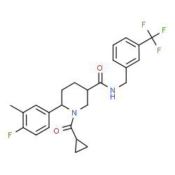 ChemSpider 2D Image | 1-(Cyclopropylcarbonyl)-6-(4-fluoro-3-methylphenyl)-N-[3-(trifluoromethyl)benzyl]-3-piperidinecarboxamide | C25H26F4N2O2