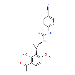 ChemSpider 2D Image | 1-[2-(3-ACETYL-2-HYDROXY-6-METHOXY-PHENYL)-CYCLOPROPYL]-3-(5-CYANO-PYRIDIN-2-YL)-THIOUREA | C19H18N4O3S