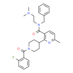 ChemSpider 2D Image | N-Benzyl-N-[2-(dimethylamino)ethyl]-2-[1-(2-fluorobenzoyl)-4-piperidinyl]-6-methylnicotinamide | C30H35FN4O2