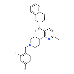 ChemSpider 2D Image | {2-[1-(2,4-Difluorobenzyl)-4-piperidinyl]-6-methyl-3-pyridinyl}(3,4-dihydro-2(1H)-isoquinolinyl)methanone | C28H29F2N3O