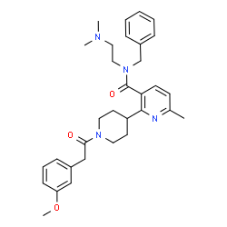 ChemSpider 2D Image | N-Benzyl-N-[2-(dimethylamino)ethyl]-2-{1-[(3-methoxyphenyl)acetyl]-4-piperidinyl}-6-methylnicotinamide | C32H40N4O3