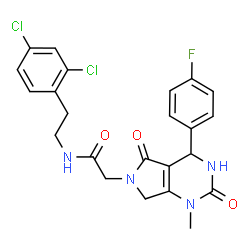 ChemSpider 2D Image | N-[2-(2,4-Dichlorophenyl)ethyl]-2-[4-(4-fluorophenyl)-1-methyl-2,5-dioxo-1,2,3,4,5,7-hexahydro-6H-pyrrolo[3,4-d]pyrimidin-6-yl]acetamide | C23H21Cl2FN4O3