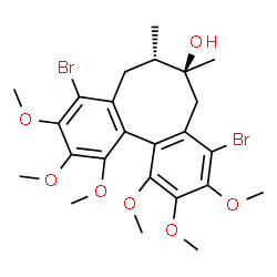ChemSpider 2D Image | (6S,7S)-4,9-Dibromo-1,2,3,10,11,12-hexamethoxy-6,7-dimethyl-5,6,7,8-tetrahydrodibenzo[a,c][8]annulen-6-ol | C24H30Br2O7