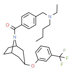 ChemSpider 2D Image | (4-{[Butyl(ethyl)amino]methyl}phenyl){3-[3-(trifluoromethyl)phenoxy]-8-azabicyclo[3.2.1]oct-8-yl}methanone | C28H35F3N2O2