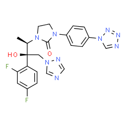ChemSpider 2D Image | 1-[(1R,2R)-2-(2,4-Difluoro-phenyl)-2-hydroxy-1-methyl-3-[1,2,4]triazol-1-yl-propyl]-3-(4-tetrazol-1-yl-phenyl)-imidazolidin-2-one | C22H21F2N9O2
