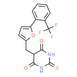 ChemSpider 2D Image | 2-Thioxo-5-({5-[2-(trifluoromethyl)phenyl]-2-furyl}methyl)dihydro-4,6(1H,5H)-pyrimidinedione | C16H11F3N2O3S