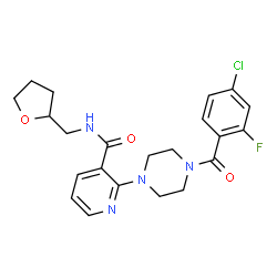 ChemSpider 2D Image | 2-[4-(4-Chloro-2-fluorobenzoyl)-1-piperazinyl]-N-(tetrahydro-2-furanylmethyl)nicotinamide | C22H24ClFN4O3