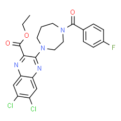 ChemSpider 2D Image | Ethyl 6,7-dichloro-3-[4-(4-fluorobenzoyl)-1,4-diazepan-1-yl]-2-quinoxalinecarboxylate | C23H21Cl2FN4O3