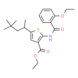 ChemSpider 2D Image | Ethyl 5-(4,4-dimethyl-2-pentanyl)-2-[(2-ethoxybenzoyl)amino]-3-thiophenecarboxylate | C23H31NO4S