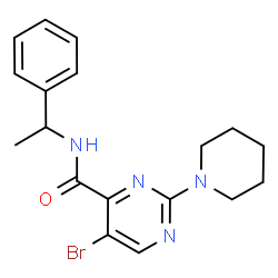 ChemSpider 2D Image | 5-Bromo-N-(1-phenylethyl)-2-(1-piperidinyl)-4-pyrimidinecarboxamide | C18H21BrN4O