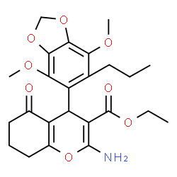 ChemSpider 2D Image | Ethyl 2-amino-4-(4,7-dimethoxy-6-propyl-1,3-benzodioxol-5-yl)-5-oxo-5,6,7,8-tetrahydro-4H-chromene-3-carboxylate | C24H29NO8