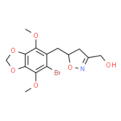 ChemSpider 2D Image | {5-[(6-Bromo-4,7-dimethoxy-1,3-benzodioxol-5-yl)methyl]-4,5-dihydro-1,2-oxazol-3-yl}methanol | C14H16BrNO6