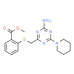 ChemSpider 2D Image | Methyl 2-({[4-amino-6-(1-piperidinyl)-1,3,5-triazin-2-yl]methyl}sulfanyl)benzoate | C17H21N5O2S