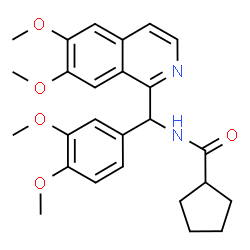 ChemSpider 2D Image | N-[(6,7-Dimethoxy-1-isoquinolinyl)(3,4-dimethoxyphenyl)methyl]cyclopentanecarboxamide | C26H30N2O5