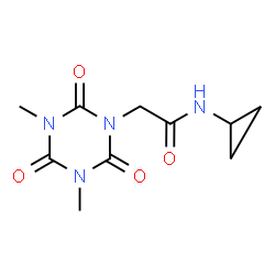 ChemSpider 2D Image | N-Cyclopropyl-2-(3,5-dimethyl-2,4,6-trioxo-1,3,5-triazinan-1-yl)acetamide | C10H14N4O4