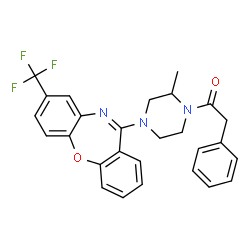 ChemSpider 2D Image | 1-{2-Methyl-4-[8-(trifluoromethyl)dibenzo[b,f][1,4]oxazepin-11-yl]-1-piperazinyl}-2-phenylethanone | C27H24F3N3O2