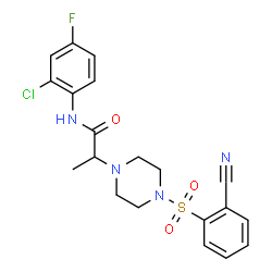 ChemSpider 2D Image | N-(2-Chloro-4-fluorophenyl)-2-{4-[(2-cyanophenyl)sulfonyl]-1-piperazinyl}propanamide | C20H20ClFN4O3S