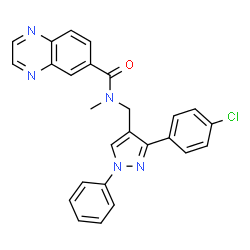 ChemSpider 2D Image | N-{[3-(4-Chlorophenyl)-1-phenyl-1H-pyrazol-4-yl]methyl}-N-methyl-6-quinoxalinecarboxamide | C26H20ClN5O