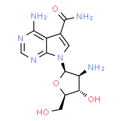 ChemSpider 2D Image | 4-Amino-7-(2-amino-2-deoxy-beta-D-arabinofuranosyl)-7H-pyrrolo[2,3-d]pyrimidine-5-carboxamide | C12H16N6O4