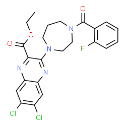 ChemSpider 2D Image | Ethyl 6,7-dichloro-3-[4-(2-fluorobenzoyl)-1,4-diazepan-1-yl]-2-quinoxalinecarboxylate | C23H21Cl2FN4O3