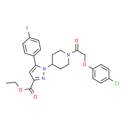 ChemSpider 2D Image | Ethyl 1-{1-[(4-chlorophenoxy)acetyl]-4-piperidinyl}-5-(4-fluorophenyl)-1H-pyrazole-3-carboxylate | C25H25ClFN3O4