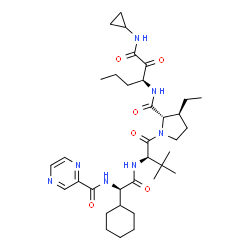 ChemSpider 2D Image | N-{(2R)-2-Cyclohexyl-2-[(2-pyrazinylcarbonyl)amino]acetyl}-3-methyl-D-valyl-(3S)-N-[(3S)-1-(cyclopropylamino)-1,2-dioxo-3-hexanyl]-3-ethyl-L-prolinamide | C35H53N7O6
