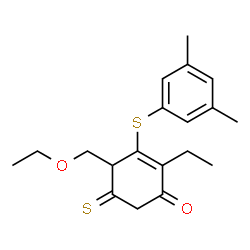 ChemSpider 2D Image | 3-[(3,5-Dimethylphenyl)sulfanyl]-4-(ethoxymethyl)-2-ethyl-5-thioxo-2-cyclohexen-1-one | C19H24O2S2