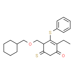ChemSpider 2D Image | 4-[(Cyclohexylmethoxy)methyl]-2-ethyl-3-(phenylsulfanyl)-5-thioxo-2-cyclohexen-1-one | C22H28O2S2