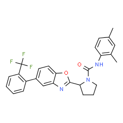 ChemSpider 2D Image | N-(2,4-Dimethylphenyl)-2-{5-[2-(trifluoromethyl)phenyl]-1,3-benzoxazol-2-yl}-1-pyrrolidinecarboxamide | C27H24F3N3O2