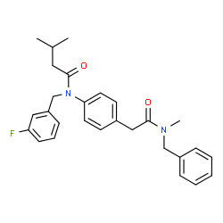 ChemSpider 2D Image | N-(4-{2-[Benzyl(methyl)amino]-2-oxoethyl}phenyl)-N-(3-fluorobenzyl)-3-methylbutanamide | C28H31FN2O2