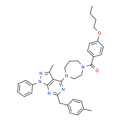 ChemSpider 2D Image | (4-Butoxyphenyl){4-[3-methyl-6-(4-methylbenzyl)-1-phenyl-1H-pyrazolo[3,4-d]pyrimidin-4-yl]-1,4-diazepan-1-yl}methanone | C36H40N6O2