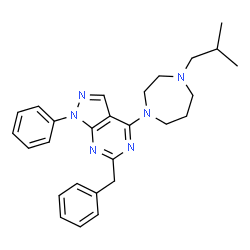 ChemSpider 2D Image | 6-Benzyl-4-(4-isobutyl-1,4-diazepan-1-yl)-1-phenyl-1H-pyrazolo[3,4-d]pyrimidine | C27H32N6