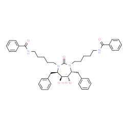 ChemSpider 2D Image | N,N'-{[(4R,5S,6S,7R)-4,7-Dibenzyl-5,6-dihydroxy-2-oxo-1,3-diazepane-1,3-diyl]di-5,1-pentanediyl}dibenzamide | C43H52N4O5