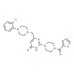 ChemSpider 2D Image | 6-{[4-(2-Chlorophenyl)-1-piperazinyl]methyl}-2-[4-(2-furoyl)-1-piperazinyl]-4(1H)-pyrimidinone | C24H27ClN6O3