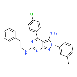 ChemSpider 2D Image | 4-(4-Chlorophenyl)-2-(3-methylphenyl)-N~6~-(2-phenylethyl)-2H-pyrazolo[3,4-d]pyrimidine-3,6-diamine | C26H23ClN6