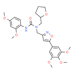 ChemSpider 2D Image | 3-(2,4-Dimethoxyphenyl)-1-(tetrahydro-2-furanylmethyl)-1-{[5-(3,4,5-trimethoxyphenyl)-1,2-oxazol-3-yl]methyl}urea | C27H33N3O8