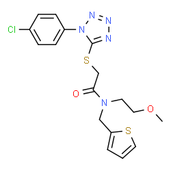 ChemSpider 2D Image | 2-{[1-(4-Chlorophenyl)-1H-tetrazol-5-yl]sulfanyl}-N-(2-methoxyethyl)-N-(2-thienylmethyl)acetamide | C17H18ClN5O2S2