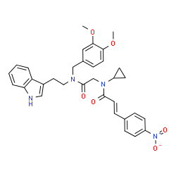 ChemSpider 2D Image | (2E)-N-Cyclopropyl-N-(2-{(3,4-dimethoxybenzyl)[2-(1H-indol-3-yl)ethyl]amino}-2-oxoethyl)-3-(4-nitrophenyl)acrylamide | C33H34N4O6
