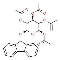 ChemSpider 2D Image | (2R,3S,4S,5R,6R)-6-(9H-Fluoren-9-yloxy)-3-(isopropenyloxy)tetrahydro-2H-pyran-2,4,5-triyl triacetate | C27H28O9