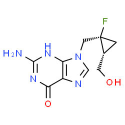ChemSpider 2D Image | 2-Amino-9-{[(1S,2R)-1-fluoro-2-(hydroxymethyl)cyclopropyl]methyl}-3,9-dihydro-6H-purin-6-one | C10H12FN5O2