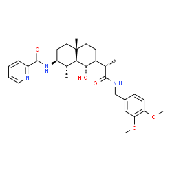 ChemSpider 2D Image | N-[(1S,2S,8S,8aS)-7-{(2S)-1-[(3,4-Dimethoxybenzyl)amino]-1-oxo-2-propanyl}-8-hydroxy-1,4a-dimethyldecahydro-2-naphthalenyl]-2-pyridinecarboxamide | C30H41N3O5