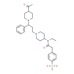 ChemSpider 2D Image | N-{1-[3-(4-Acetyl-1-piperidinyl)-3-phenylpropyl]-4-piperidinyl}-N-ethyl-2-[4-(methylsulfonyl)phenyl]acetamide | C32H45N3O4S