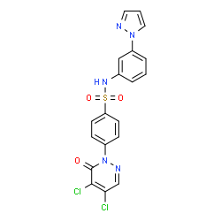 ChemSpider 2D Image | 4-(4,5-Dichloro-6-oxo-1(6H)-pyridazinyl)-N-[3-(1H-pyrazol-1-yl)phenyl]benzenesulfonamide | C19H13Cl2N5O3S