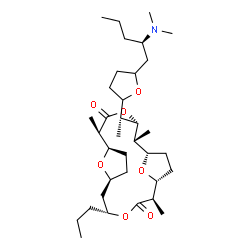 ChemSpider 2D Image | (1R,2S,5S,6R,7S,10R,11R,14S,16S)-5-[(1R)-1-{5-[(2R)-2-(Dimethylamino)pentyl]tetrahydro-2-furanyl}ethyl]-2,6,11-trimethyl-14-propyl-4,13,19,20-tetraoxatricyclo[14.2.1.1~7,10~]icosane-3,12-dione | C35H61NO7