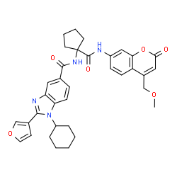 ChemSpider 2D Image | 1-Cyclohexyl-2-(3-furyl)-N-(1-{[4-(methoxymethyl)-2-oxo-2H-chromen-7-yl]carbamoyl}cyclopentyl)-1H-benzimidazole-5-carboxamide | C35H36N4O6