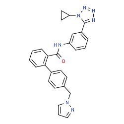 ChemSpider 2D Image | N-[3-(1-Cyclopropyl-1H-tetrazol-5-yl)phenyl]-4'-(1H-pyrazol-1-ylmethyl)-2-biphenylcarboxamide | C27H23N7O